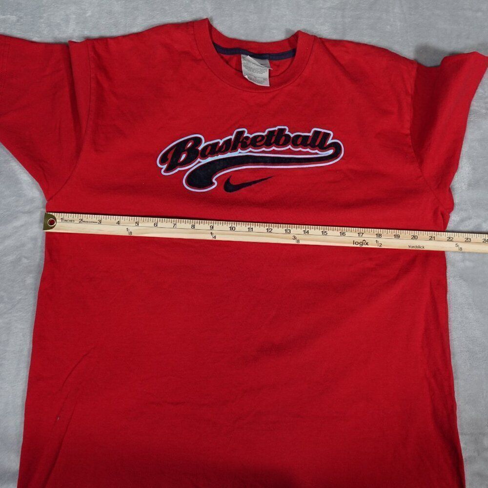 Vintage Nike Basketball Felt Logo T Shirt Mens XL (Fits L) Y2K Red Has Flaws! - Picture 7 of 8